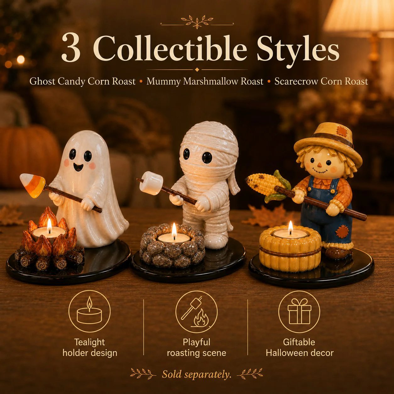 🔥LAST DAY 51% OFF🍂👻Halloween Campfire Tealight Holder ✨– Cozy Spooky Tabletop Décor