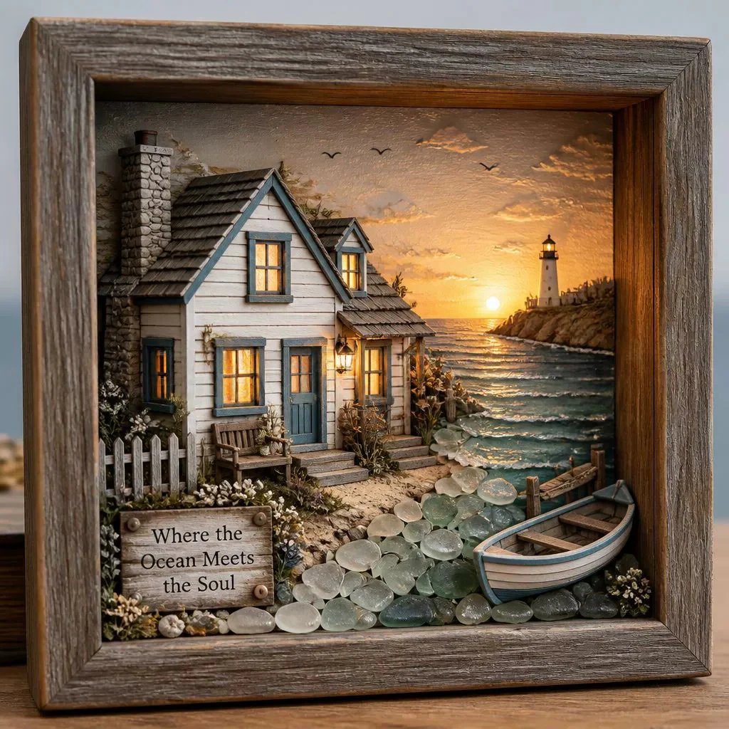 🌊✨ Coastal Lighthouse Sea Glass Night Light – Bring The Ocean Home