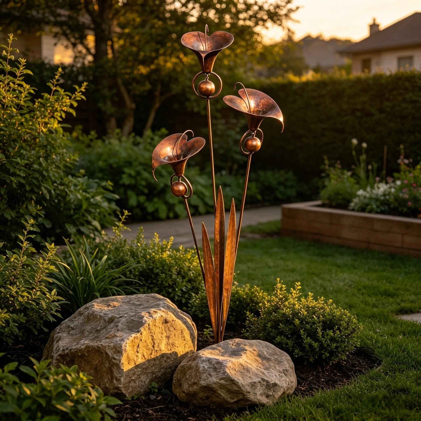 🏡Three Calla Lilies Garden Stake with Bells