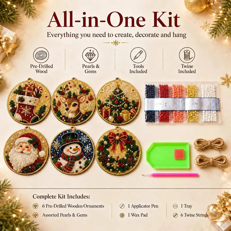 6-Piece Christmas DIY Diamond Painting Ornament Set