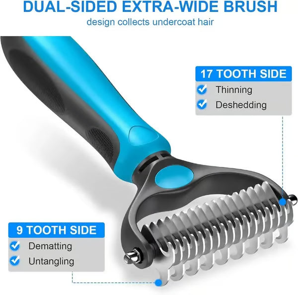 🔥Hot Sale 50% OFF!!🐾Professional Double-Sided Pet Grooming Rake ✨ Undercoat Deshedding Tool for Dogs & Cats 🐶🐱