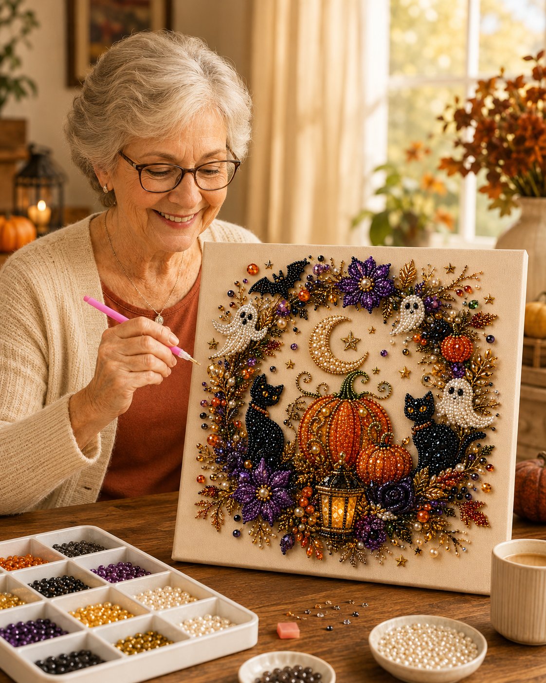 💥 Last Day 49% OFF – 👻✨ Halloween Pearl Art DIY Kits – Turn Tiny Pearls into Spooky-Cute Magic