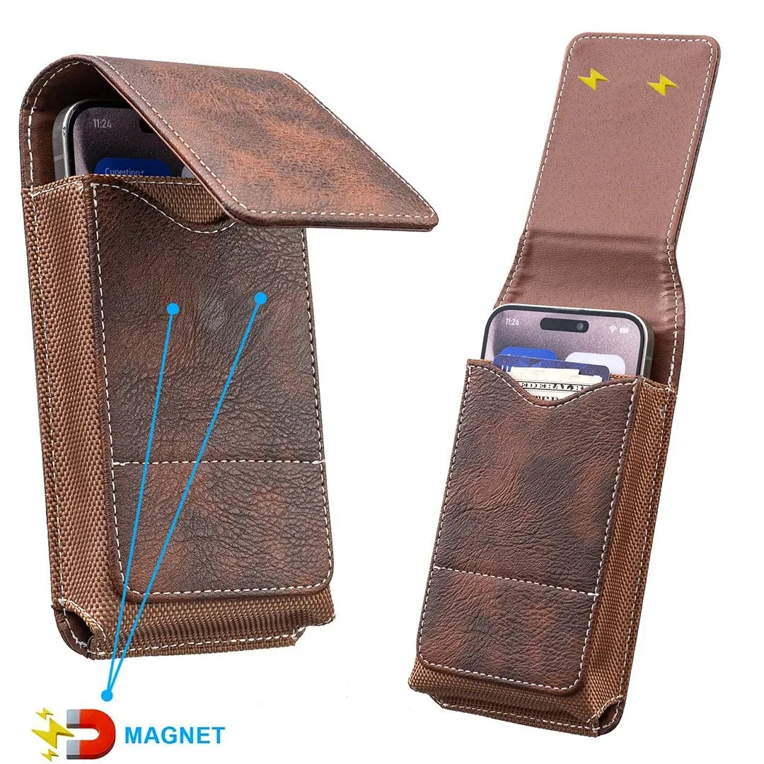 🔥Waist Belt Cell Phone Pouch 📱 Multi-Pocket Leather Holster with Card Holder