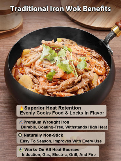🥘 Authentic Handmade Pure Iron Pan | PFOA-Free | All Stoves Compatible | Physical Non-Stick | Boost Iron Levels ✨