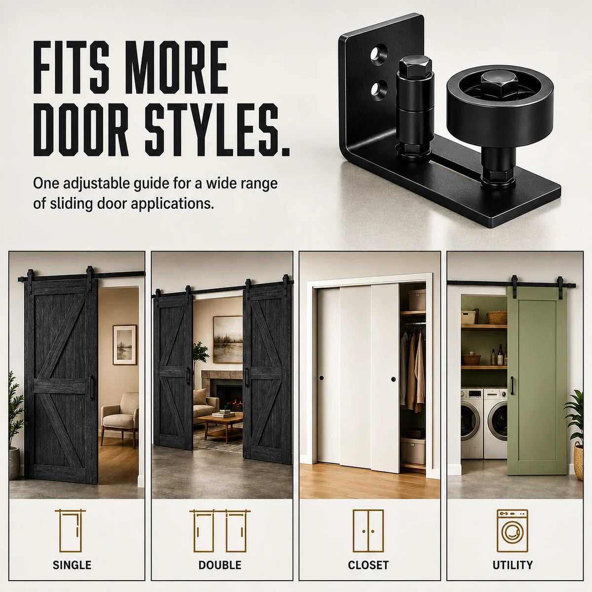 🔥HOT SALE🔥8-in-1 Adjustable Barn Door Floor Guide – Wall-Mount Stay Roller for Smooth, Stable Sliding