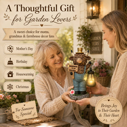 🔥HOT SALE 49% OFF🐮Handcrafted Highland Cow Solar Garden Lantern Statue – Cozy Farmhouse Outdoor Decor
