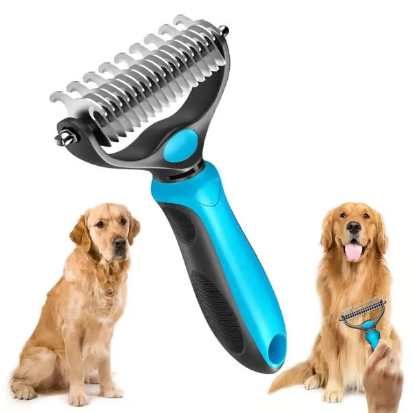 🔥Hot Sale 50% OFF!!🐾Professional Double-Sided Pet Grooming Rake ✨ Undercoat Deshedding Tool for Dogs & Cats 🐶🐱