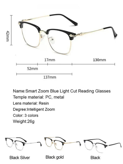 Auto-focus blue light blocking reading glasses