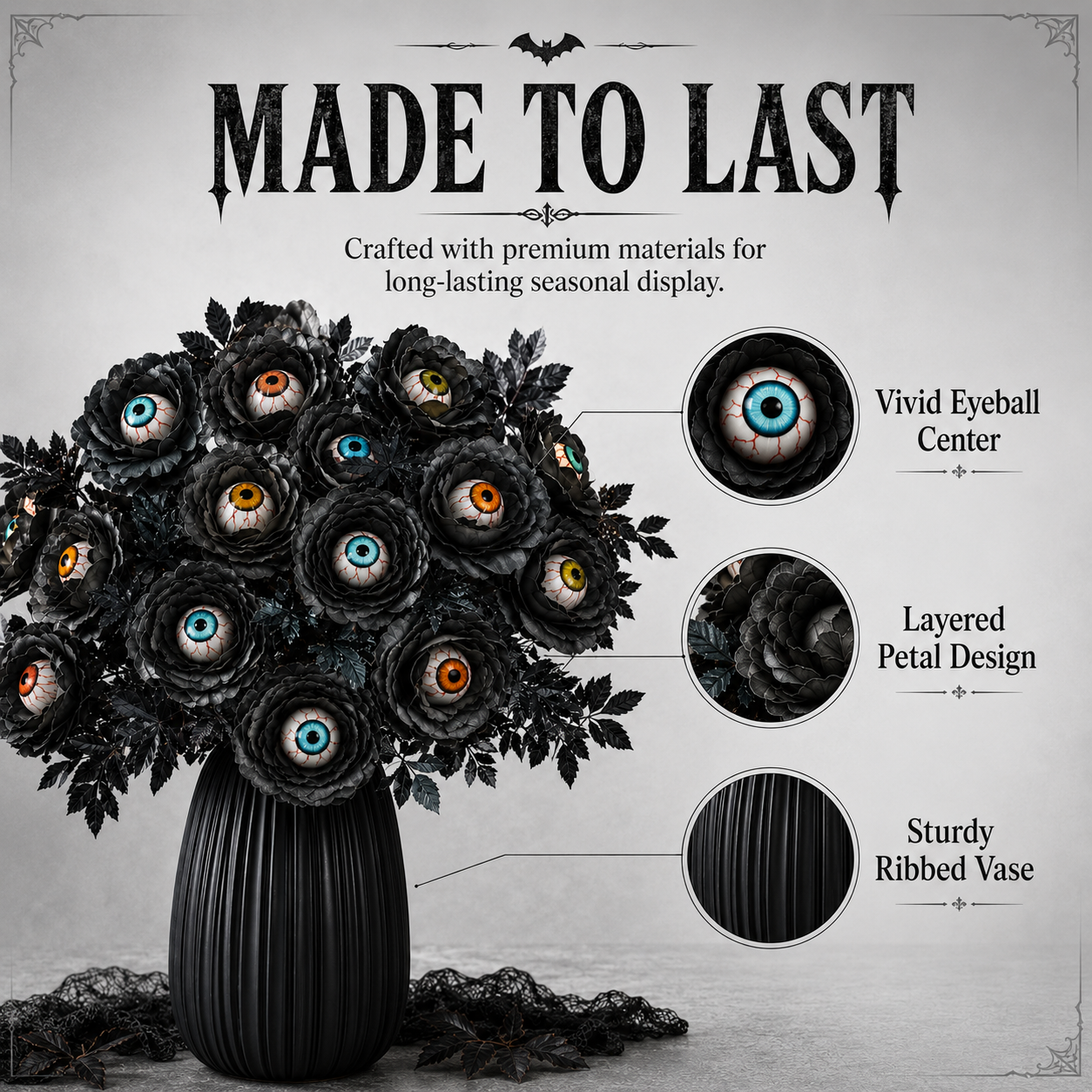 👁️ Creepy Eyeball Flower Bouquet – Gothic Halloween Artificial Floral Centerpiece for Home Décor