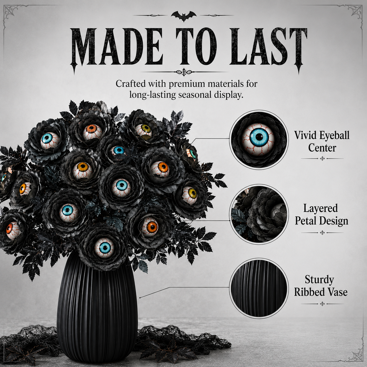 👁️ Creepy Eyeball Flower Bouquet – Gothic Halloween Artificial Floral Centerpiece for Home Décor
