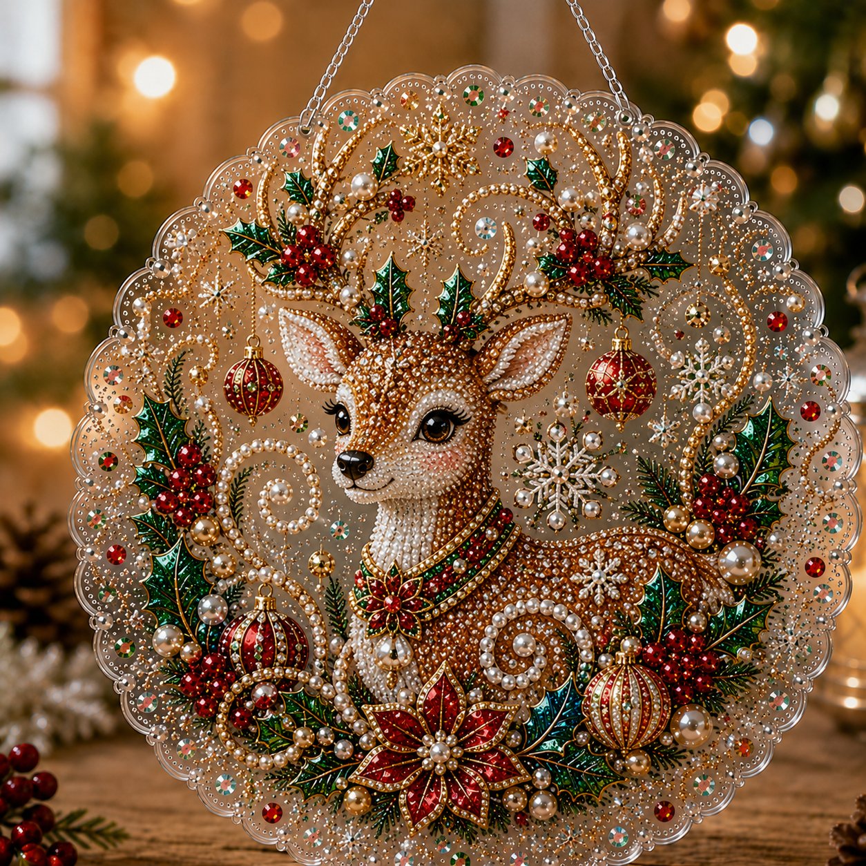 🎄 LIMITED TIME！！ 49% OFF – ✨ Christmas Pearl Diamond Art Hanging Ornament Kit | Luxury Flocked Canvas with Scratch-Resistant Non-Fading Pearl Beads DIY Handmade Holiday Hanging Decor 🎅💎