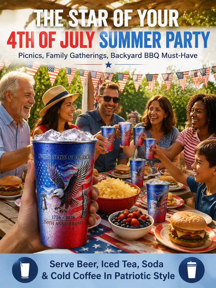 🥂 Toast to the 250th anniversary of our nation! Pour your chilled beverage, and watch the Star-Spangled Banner 🇺🇸 appear vividly on the cup surface.
