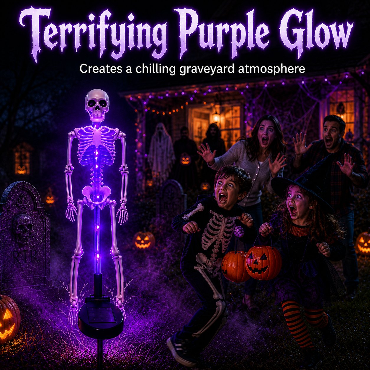 🔥HOT SALE💜💀 Solar Skeleton Yard Stake – Spooky Halloween Outdoor Light Decoration