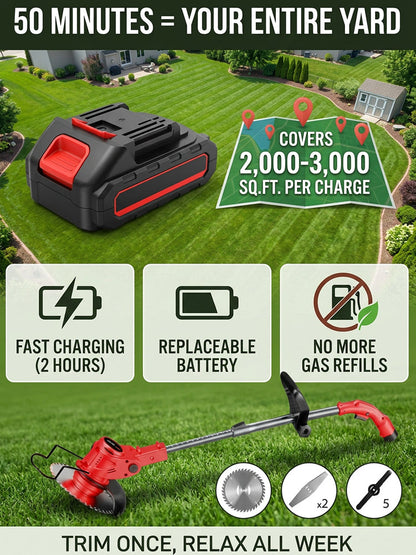 🌿 Lightweight Cordless Grass Trimmer – Quiet 9000 RPM Lawn Care Tool