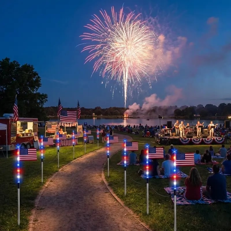 7 Solar American Flag Pathway Lights – Red, White & Blue Yard Glow for 250th Independence Celebration 🇺🇸✨