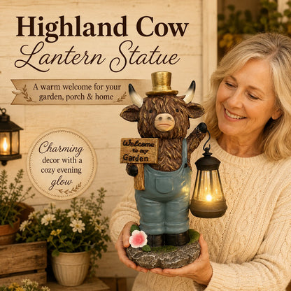 🔥HOT SALE 49% OFF🐮Handcrafted Highland Cow Solar Garden Lantern Statue – Cozy Farmhouse Outdoor Decor