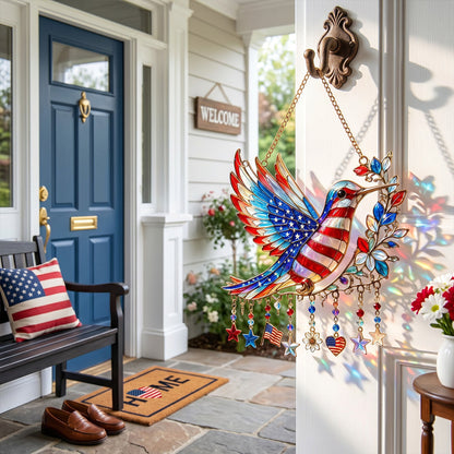 🕊️ Charm Patriotic Hummingbird 🎨 - Personalized Acrylic Window Hanging Suncatcher ✨ | 250th Anniversary Gift 🎁