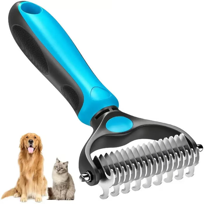 🔥Hot Sale 50% OFF!!🐾Professional Double-Sided Pet Grooming Rake ✨ Undercoat Deshedding Tool for Dogs & Cats 🐶🐱
