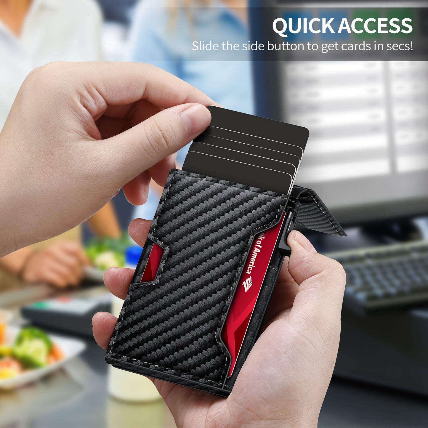 Minimalist Men's Slim Wallet: 9 - 13 Cards, Money Clip, ID Window. RFID - Blocking, Aluminum Bifold Pop - Up
