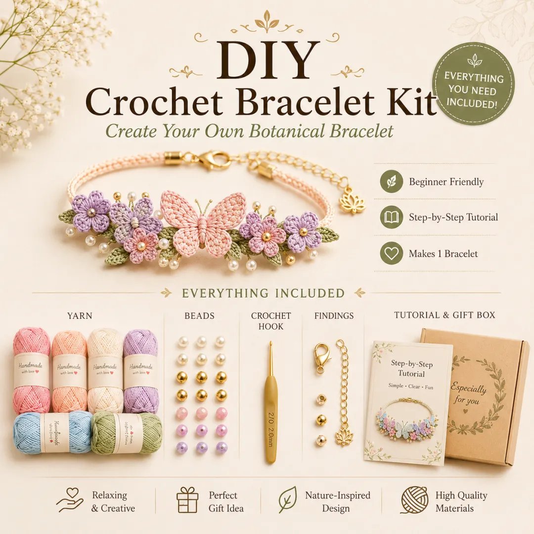 🌿🌸 DIY Nature-Inspired Crochet Bracelet Kit – Create Beautiful Handmade Floral Bracelets