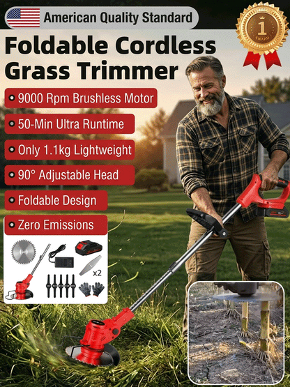 🌿 Lightweight Cordless Grass Trimmer – Quiet 9000 RPM Lawn Care Tool