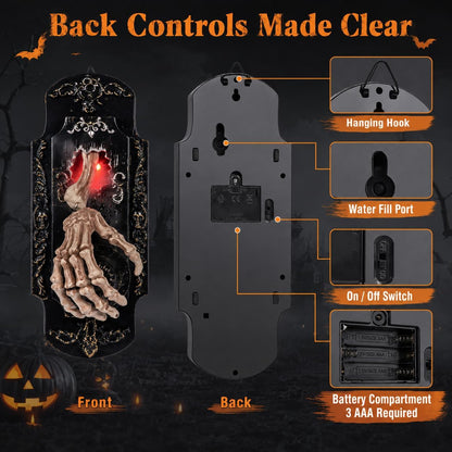 👻Halloween Skeleton Hand Spray Doorbell – The Ultimate Haunted Porch Decoration with Spooky Mist & Red Light Effects
