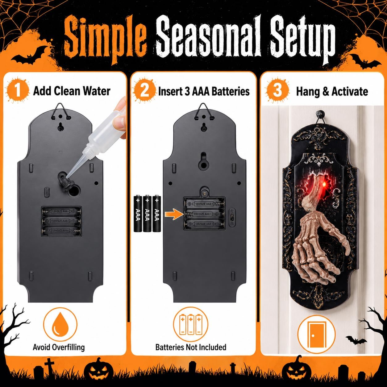 👻Halloween Skeleton Hand Spray Doorbell – The Ultimate Haunted Porch Decoration with Spooky Mist & Red Light Effects
