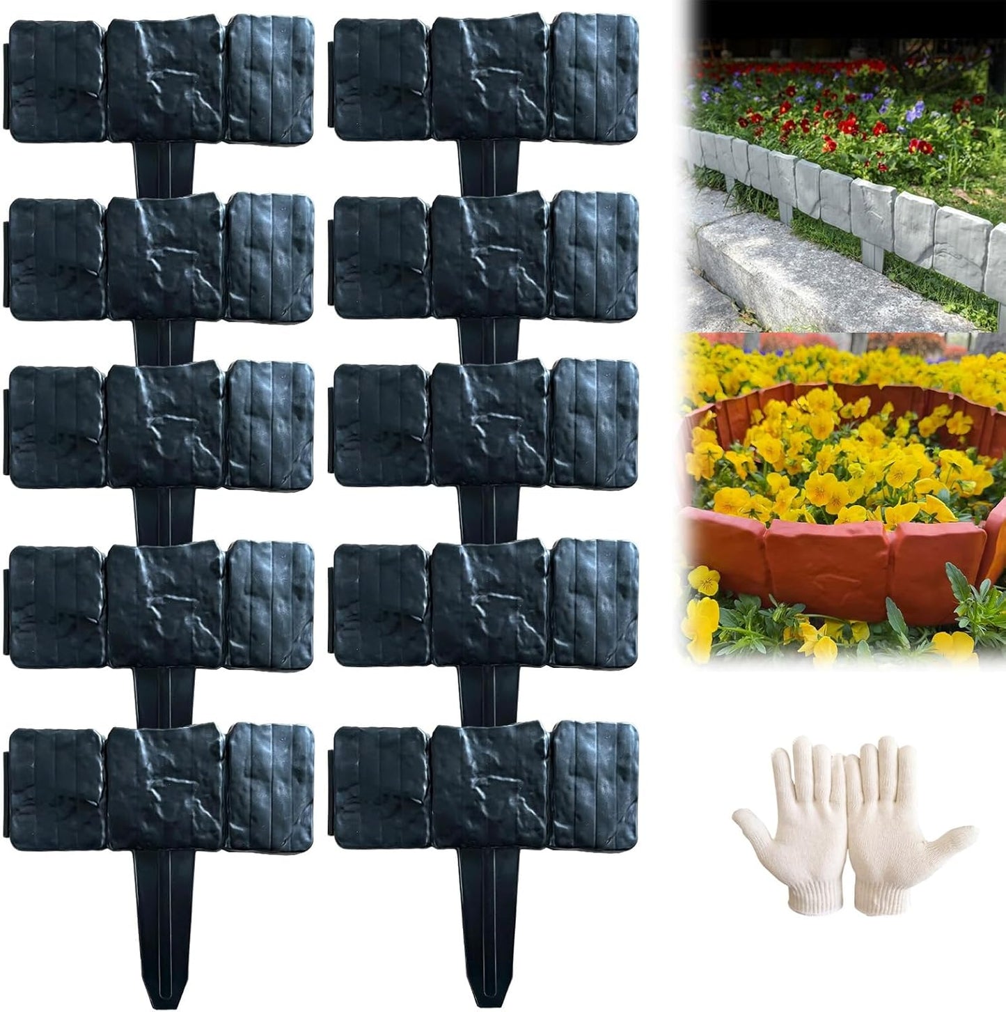 Stone-Look Garden Edging Border – 10-Piece DIY Lawn & Flower Bed Fence