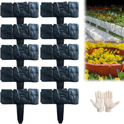 Stone-Look Garden Edging Border – 10-Piece DIY Lawn & Flower Bed Fence