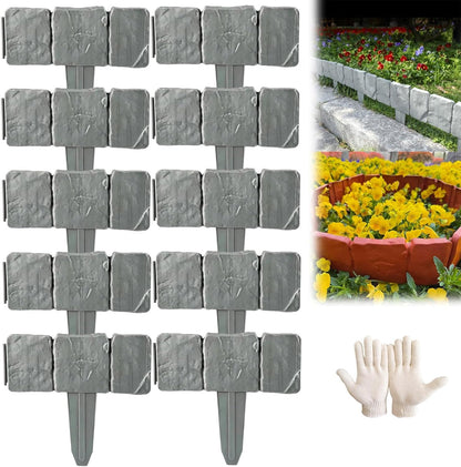 Stone-Look Garden Edging Border – 10-Piece DIY Lawn & Flower Bed Fence