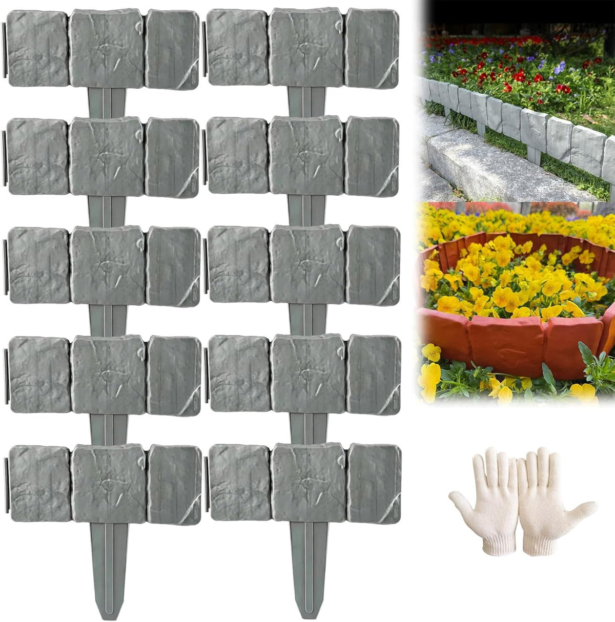 Stone-Look Garden Edging Border – 10-Piece DIY Lawn & Flower Bed Fence