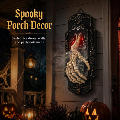 👻Halloween Skeleton Hand Spray Doorbell – The Ultimate Haunted Porch Decoration with Spooky Mist & Red Light Effects