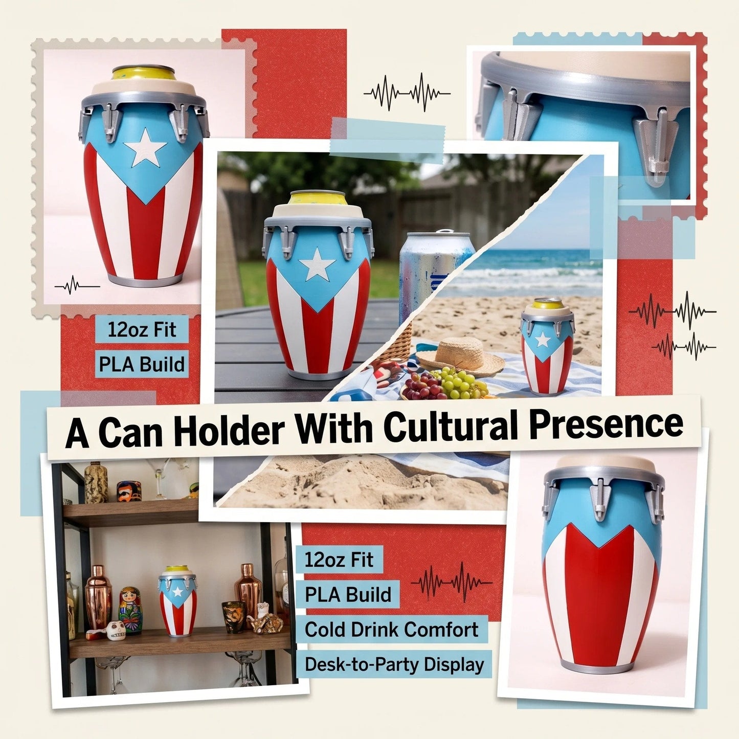 🎖️🪘Conga-Style Can Holder – Celebrate Caribbean Pride, One Sip at a Time