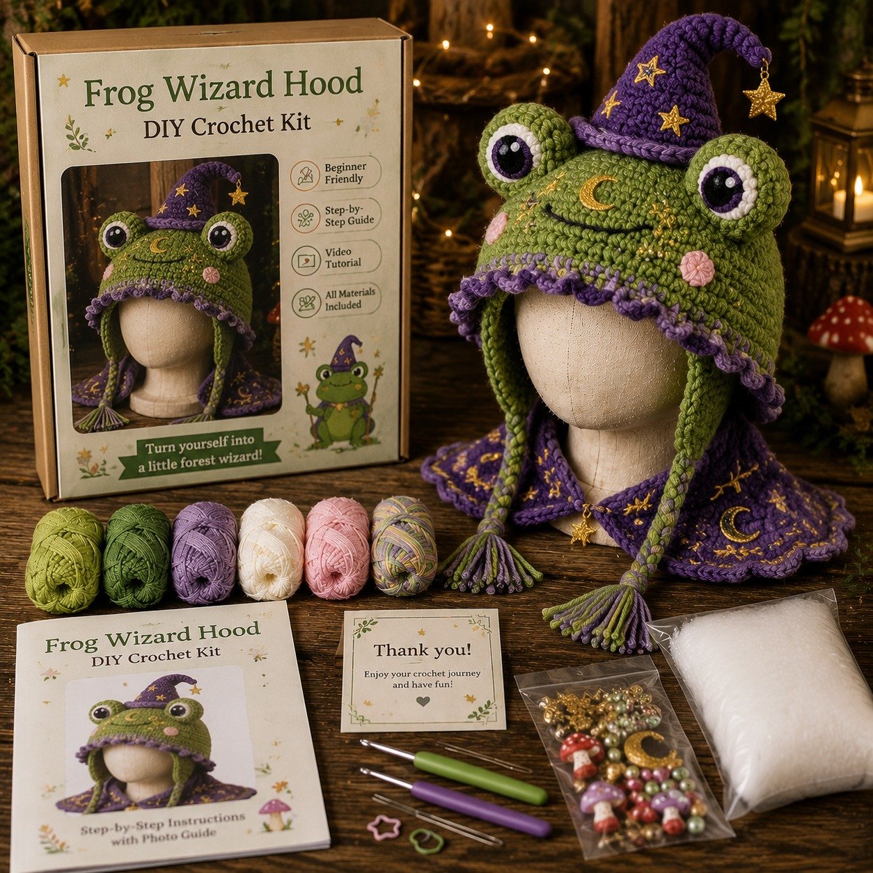 🔥LAST DAY 50% OFF - 🧵 Fantasy Hood Hat DIY Crochet Kit – Create Your Own Magical Wearable Character Hat