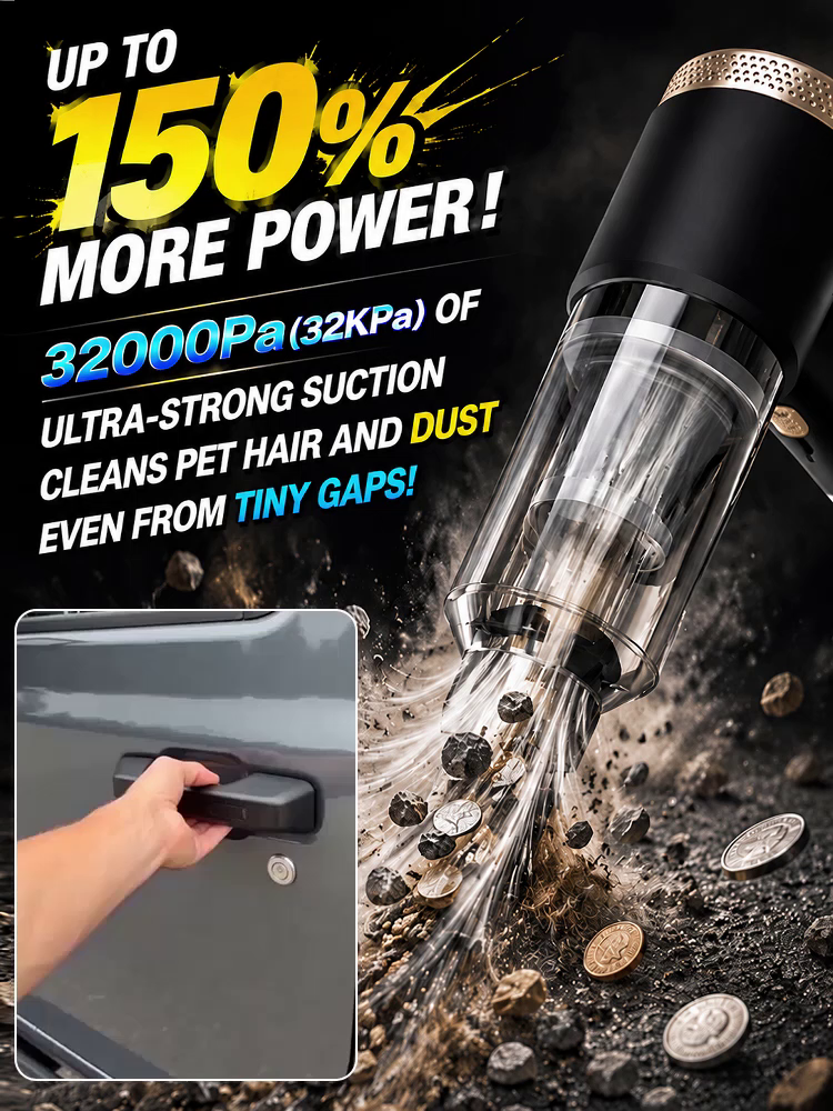 🚀 3-in-1 Car Vacuum: 3s to Clean & Inflate, No more messy seats!