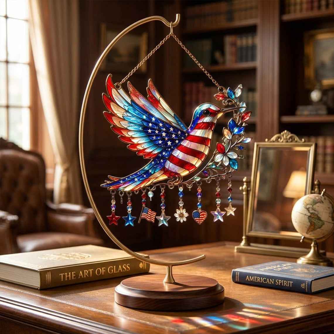 🕊️ Charm Patriotic Hummingbird 🎨 - Personalized Acrylic Window Hanging Suncatcher ✨ | 250th Anniversary Gift 🎁