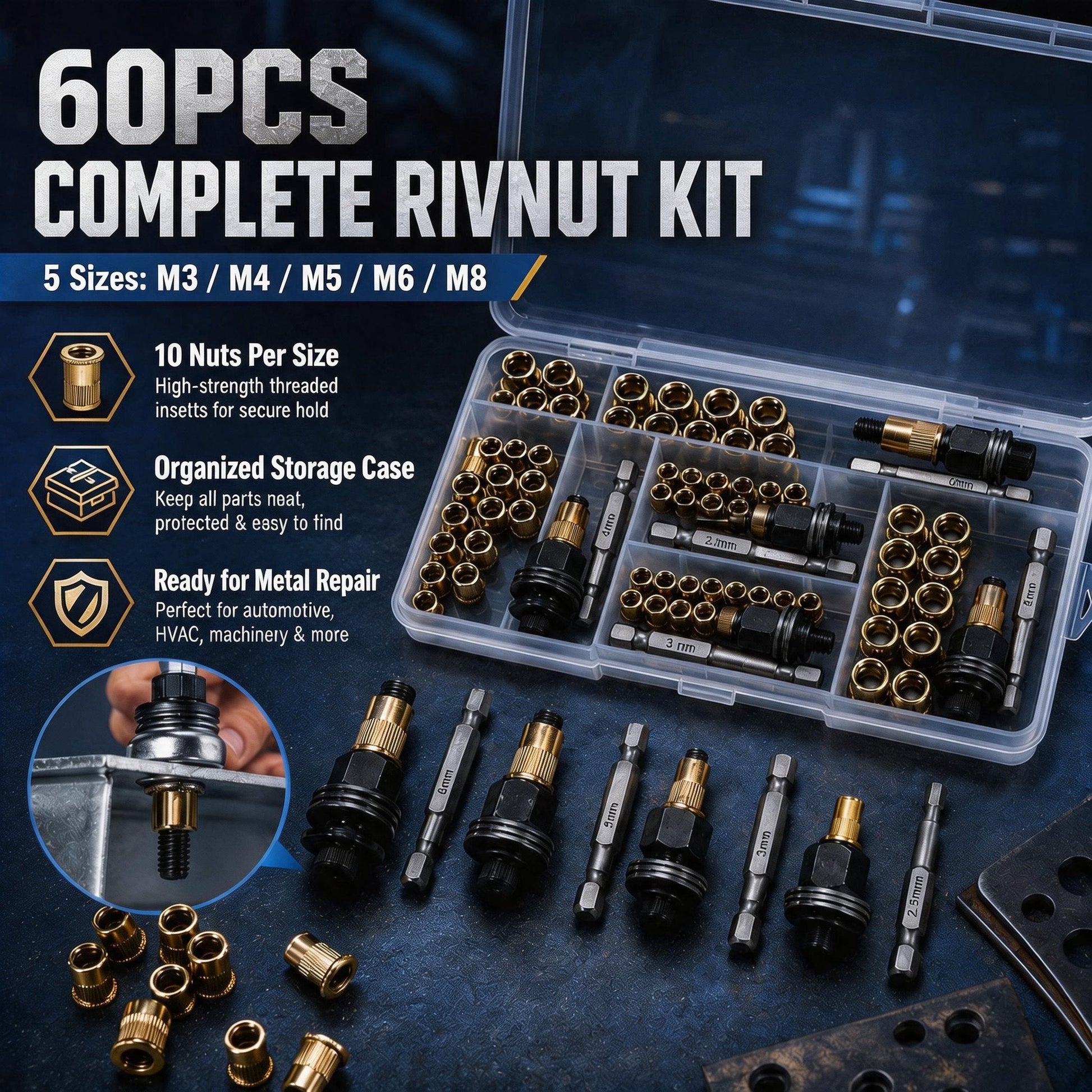 🔥 Best Seller | Carbon steel rivet nut set (including M3–M8 sizes)