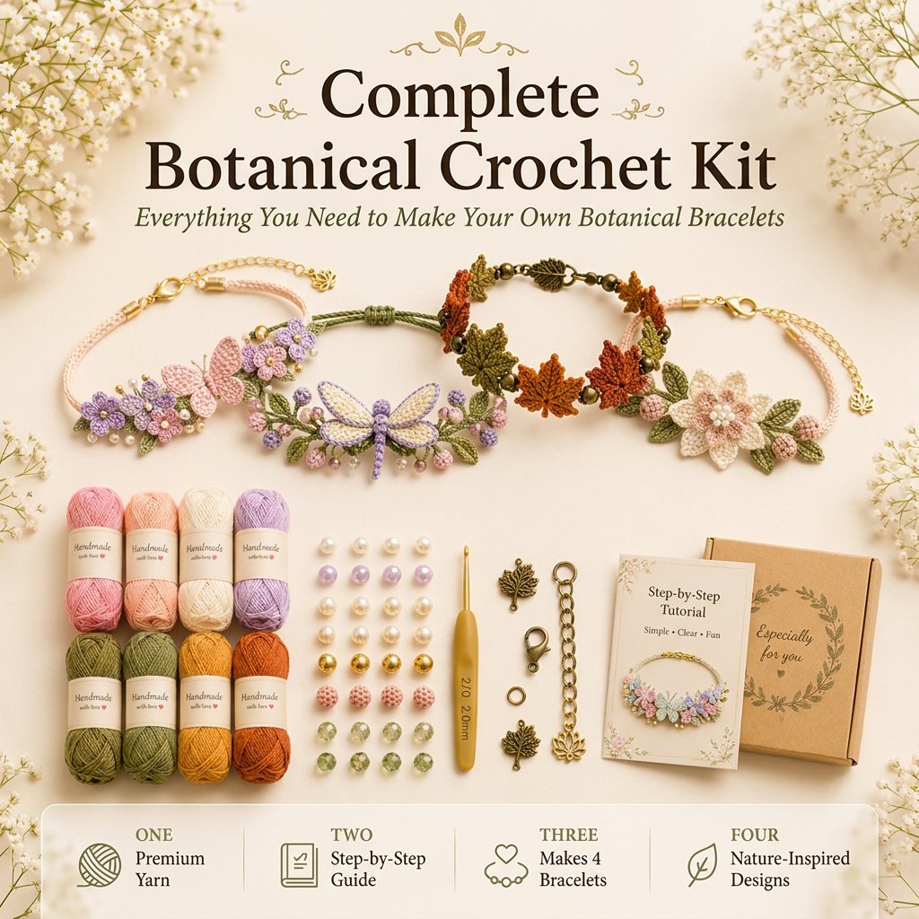 🌿🌸 DIY Nature-Inspired Crochet Bracelet Kit – Create Beautiful Handmade Floral Bracelets