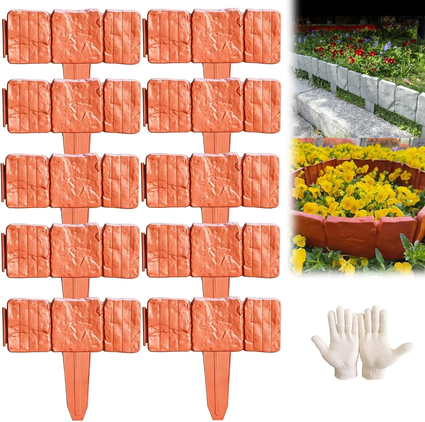 Stone-Look Garden Edging Border – 10-Piece DIY Lawn & Flower Bed Fence