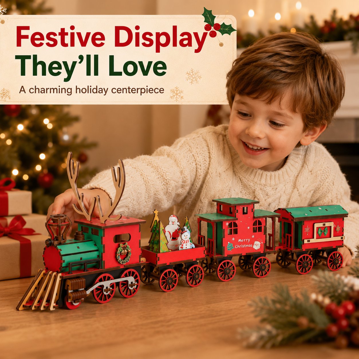 🎄LAST DAY 50% OFF – 🚂DIY Christmas Wooden Train Set – Festive 3D Assembly Puzzle & Holiday Decoration