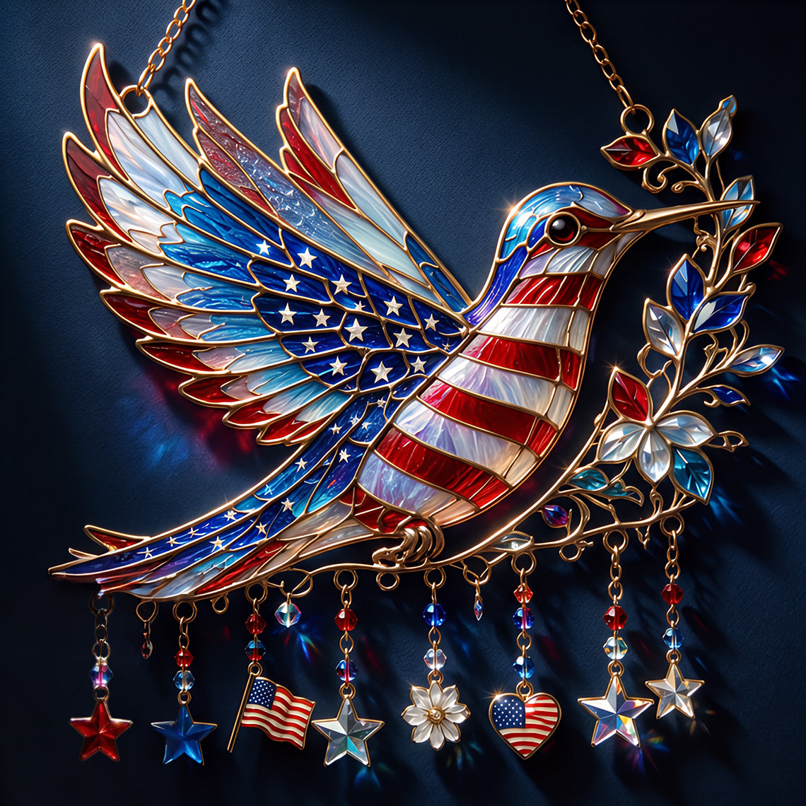 🕊️ Charm Patriotic Hummingbird 🎨 - Personalized Acrylic Window Hanging Suncatcher ✨ | 250th Anniversary Gift 🎁