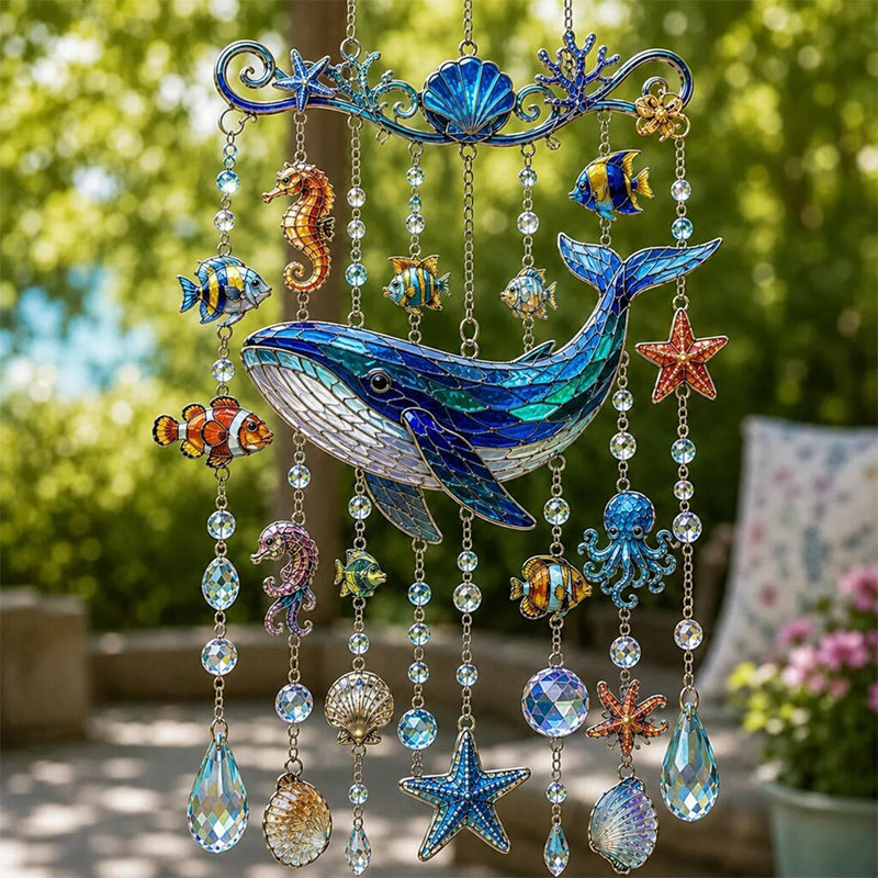 🌊 Sparkling Ocean Suncatcher – Dolphin, Whale & Sea Turtle Hanging Decor ✨