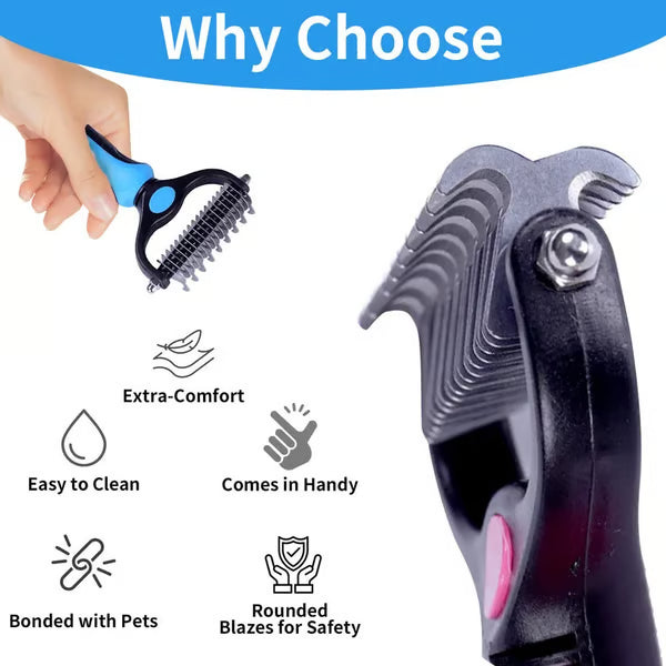 🔥Hot Sale 50% OFF!!🐾Professional Double-Sided Pet Grooming Rake ✨ Undercoat Deshedding Tool for Dogs & Cats 🐶🐱