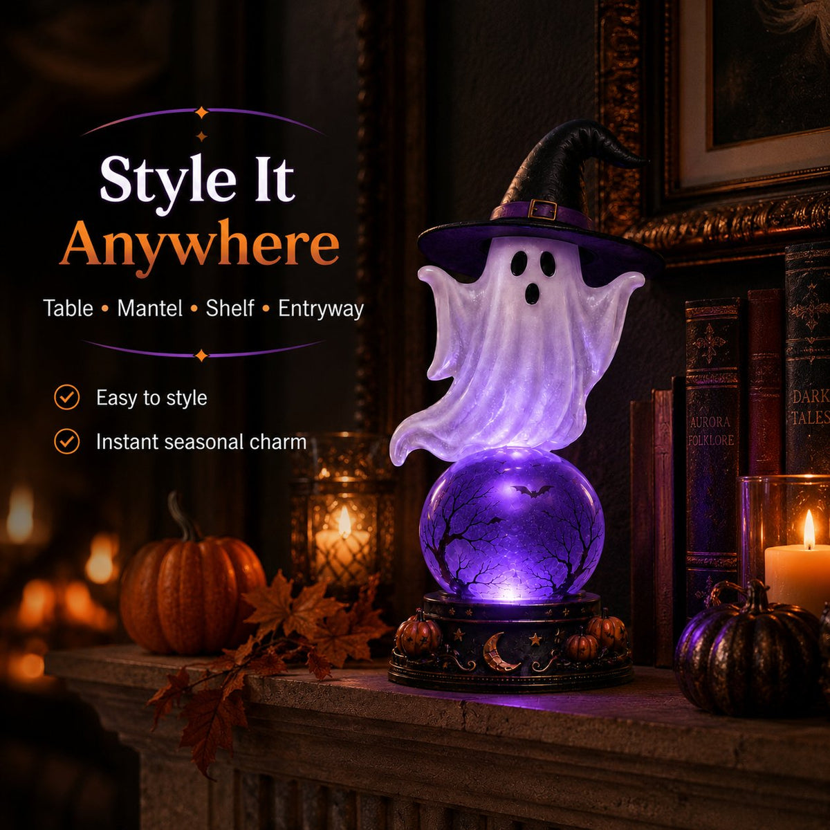 🎃Halloween Raven Crystal Ball Lighted Decor👻