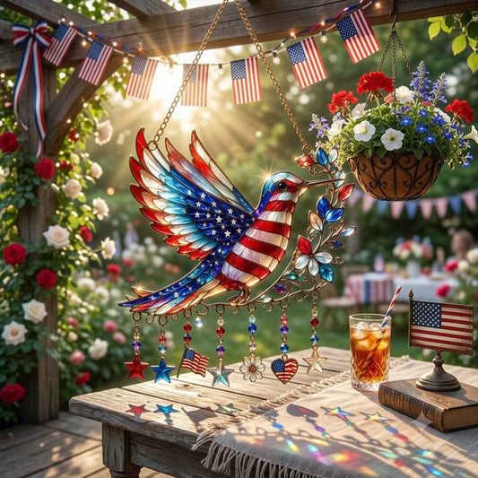 🕊️ Charm Patriotic Hummingbird 🎨 - Personalized Acrylic Window Hanging Suncatcher ✨ | 250th Anniversary Gift 🎁