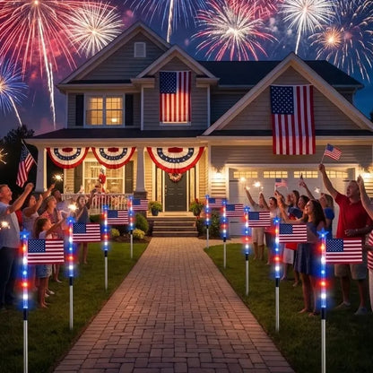 7 Solar American Flag Pathway Lights – Red, White & Blue Yard Glow for 250th Independence Celebration 🇺🇸✨