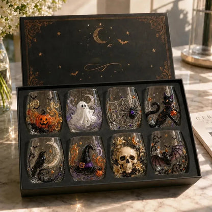 🔥 LAST DAY-60% OFF | 🎃 8-Piece 3D Sculpted Halloween Glass Set - Perfect for parties and cozy autumn bars