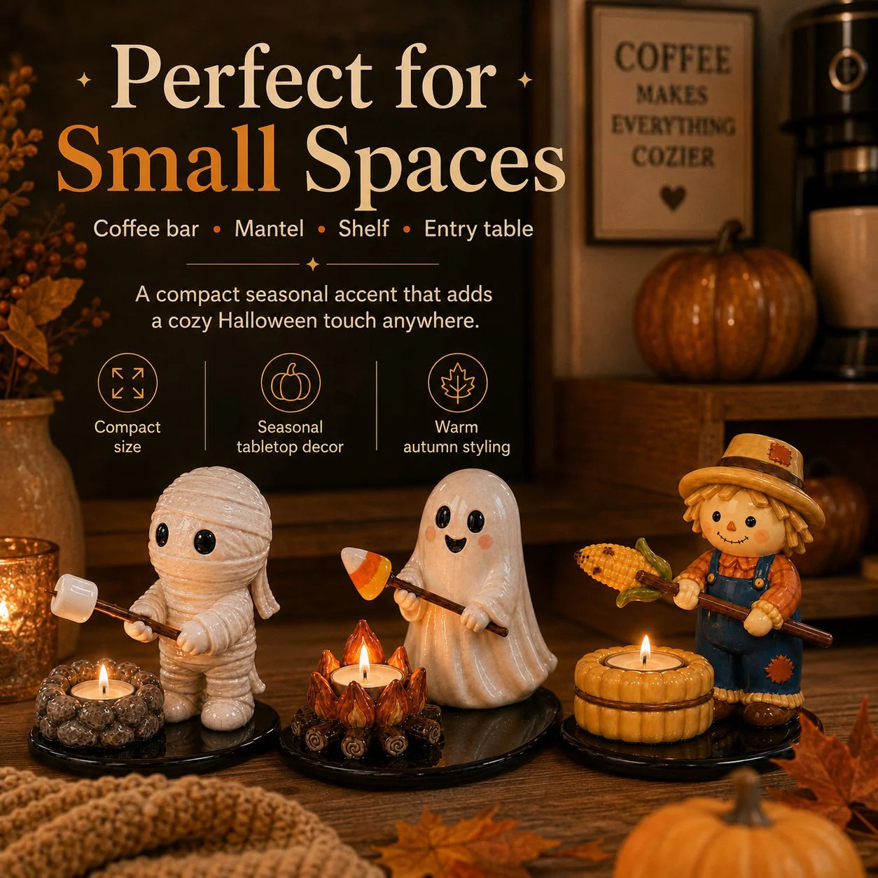 🔥LAST DAY 51% OFF🍂👻Halloween Campfire Tealight Holder ✨– Cozy Spooky Tabletop Décor