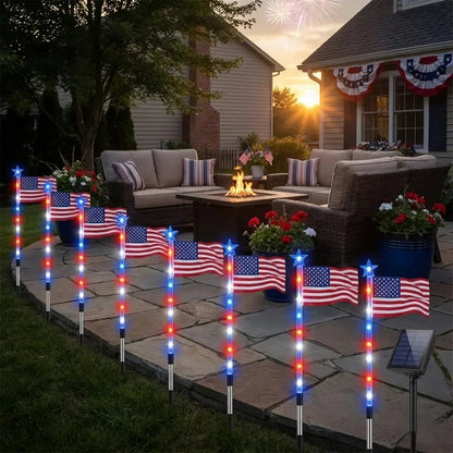 7 Solar American Flag Pathway Lights – Red, White & Blue Yard Glow for 250th Independence Celebration 🇺🇸✨