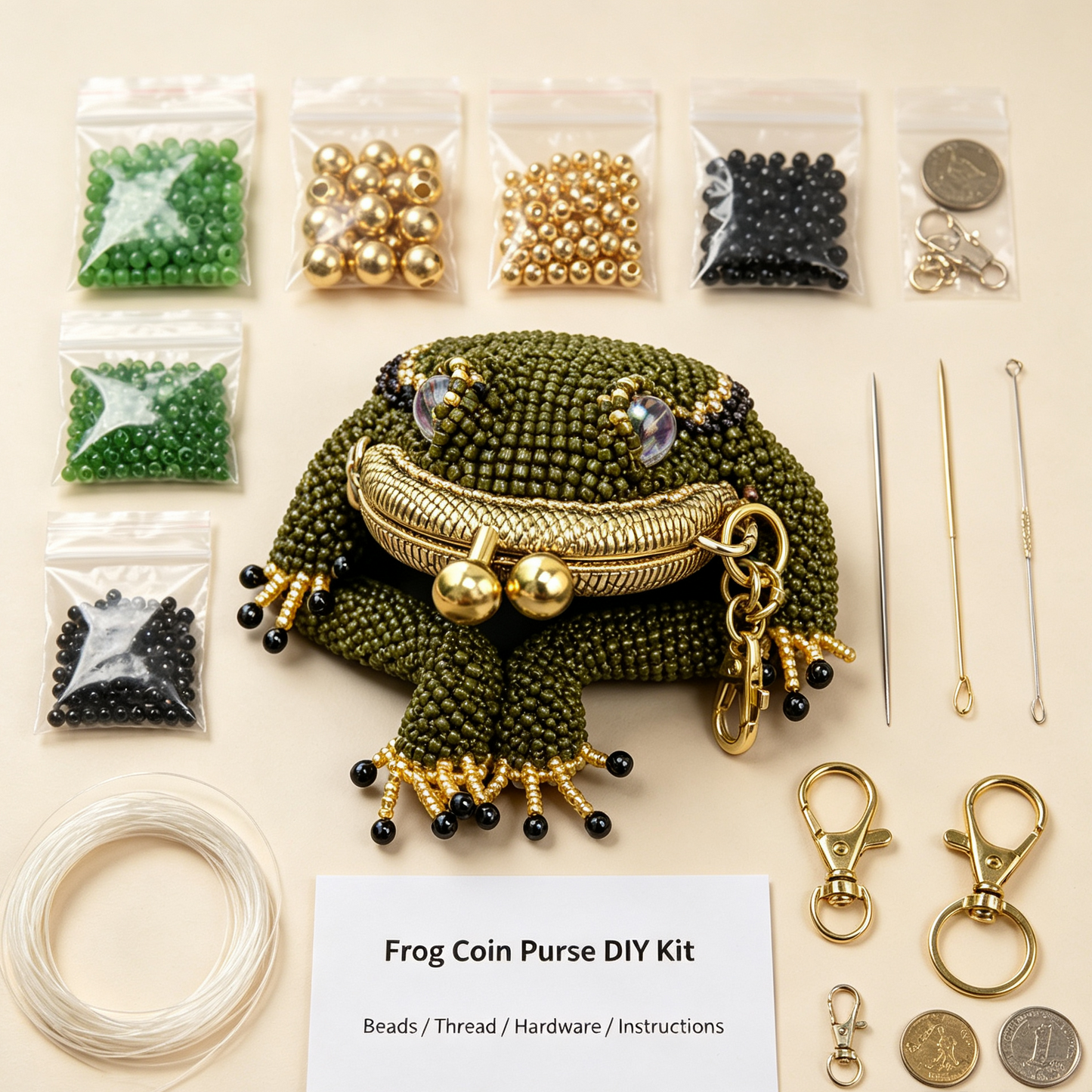 🐸 Frog Coin Purse Collection – Ready-Made Fabric Purse & Beaded Craft Kit